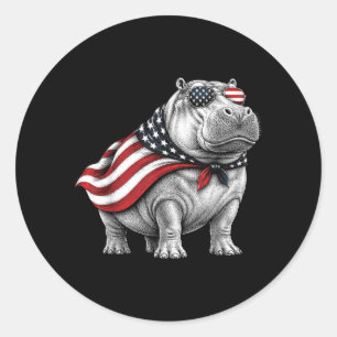 Nijlpaard 4 juli Amerikaanse vlag patriottische sa Ronde Sticker