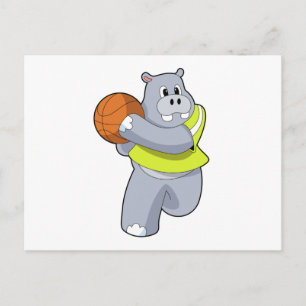 Nijlpaard als Basketballer met Basketball.PNG Briefkaart