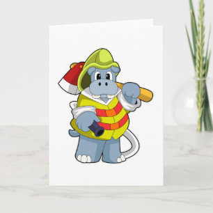 Nijlpaard als brandweerman met bijl kaart