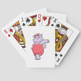 Nijlpaard als bruid met sluier en boog pokerkaarten