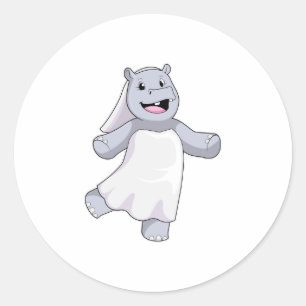 Nijlpaard als bruid met sluier ronde sticker