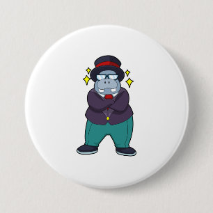 Nijlpaard als Bruidegom met Pak.PNG Ronde Button 7,6 Cm