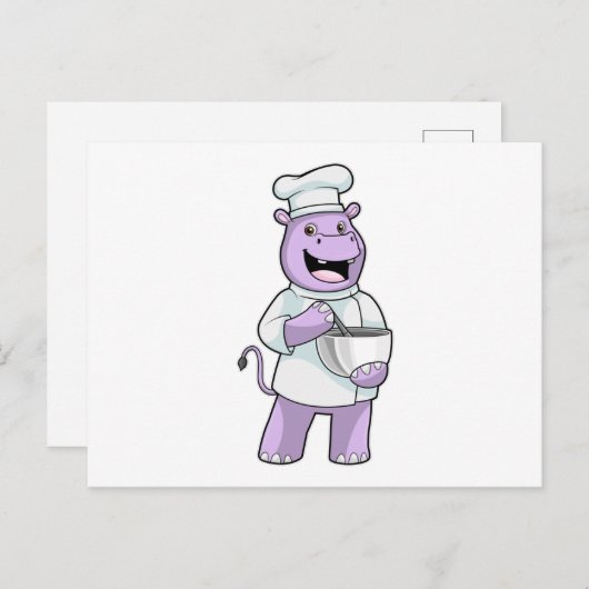 Nijlpaard als Chef met Kom Briefkaart (Voorkant / Achterkant)