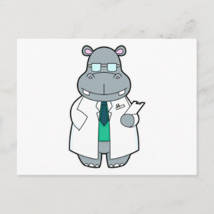 Nijlpaard als dokter met jas briefkaart