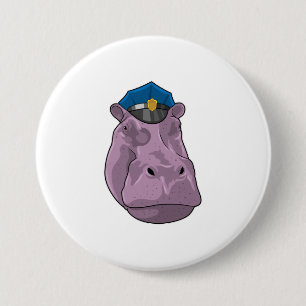 Nijlpaard als politieagent Politie Ronde Button 7,6 Cm