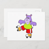 Nijlpaard als schaatser met inline schaatsen briefkaart (Voorkant / Achterkant)
