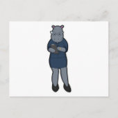 Nijlpaard als secretaris met notitieblok en pen briefkaart (Voorkant)