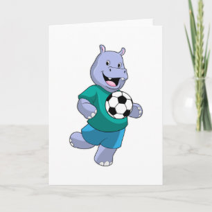 Nijlpaard als voetballer met voetbal kaart