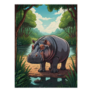 Nijlpaard bij de rivier perfect poster