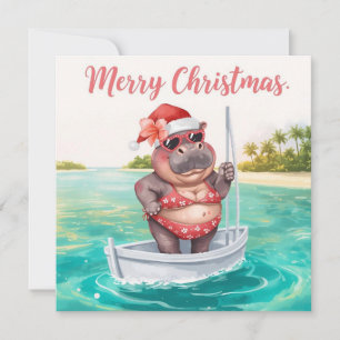 Nijlpaard Bikini Kerst Zeilen Feestdagenkaart