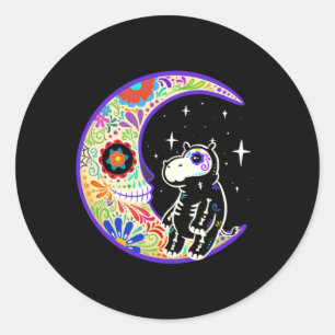 Nijlpaard Dia De Los Muertos Skelet Suiker Schedel Ronde Sticker