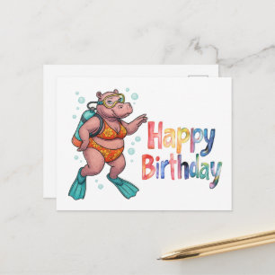 Nijlpaard duiker onderwater Gefeliciteerd met je v Briefkaart