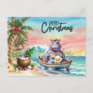 Nijlpaard Hawaï Kerstgroet Feestdagenkaart