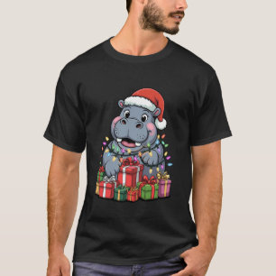 Nijlpaard Kerstman Hoed Kerstontwerp Grappige Anim T-shirt