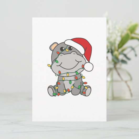 Nijlpaard Kerstmis Winter Dieren Nijlpaarden Feestdagenkaart (Staand voorkant)