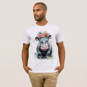 nijlpaard met bloemkroon t-shirt (Voorkant volledig)