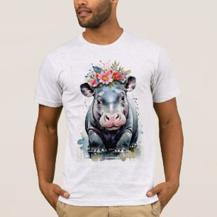 nijlpaard met bloemkroon t-shirt