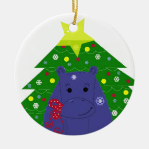 Nijlpaard met een Kerstboom Keramisch Ornament