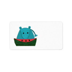 Nijlpaard met Watermeloenschijf Etiket