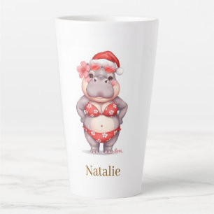 Nijlpaard Surfer in rode Bikini voor Kerstmis Latte Mok