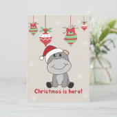 Nijlpaard Vrolijk Kerstfeest Winter Dieren Nijlpaa Feestdagenkaart (Staand voorkant)