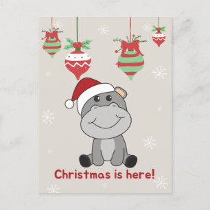 Nijlpaard Vrolijk Kerstmis Winter Dieren Nijlpaard Feestdagenkaart