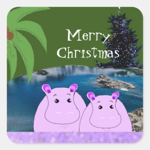 Nijlpaarden klaar voor Kerstmis vierkante sticker