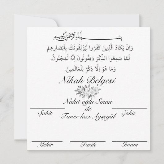 Nikah belgesi kaart (Voorkant)