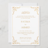 Nikah Elegant Wit  Barok Moslim Bruiloft Kaart (Voorkant)
