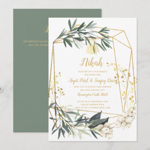 Nikah - Gold Greenery Islamic Motif Wedding Invite Kaart