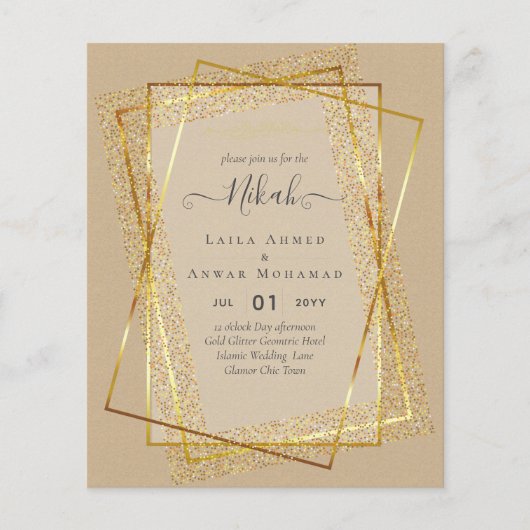 NIKAH Gold Lijst Bismillah Islamic Wedding Invites (Voorkant)