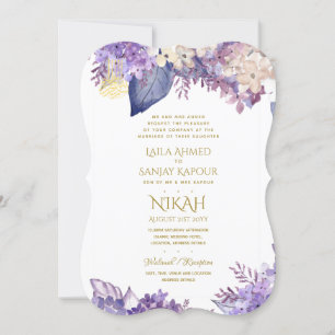 NIKAH Huwelijksuitnodiging - Walimah Paarse Bloemm Kaart