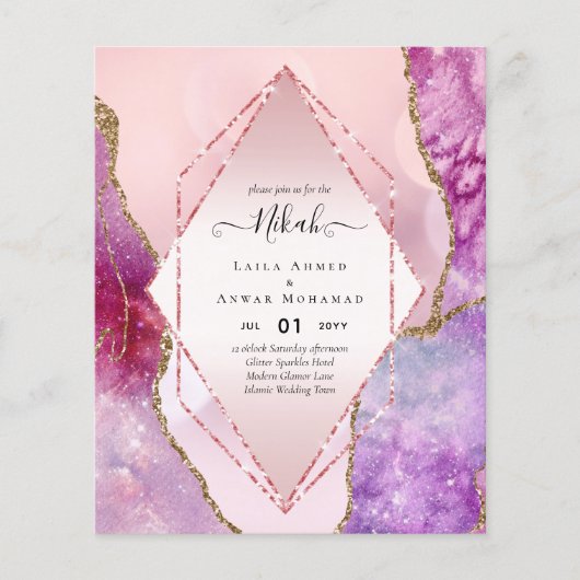 Nikah Huwelijksuitnodigingen  AGATE GOUD GLITTER B Flyer (Voorkant)