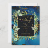 NIKAH - Invitations de mariage islamique d'or bleu (Devant)