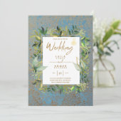 NIKAH - Invitations de mariage islamique d'or bleu (Debout devant)
