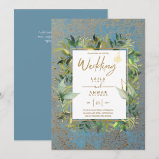 NIKAH - Invitations de mariage islamique d'or bleu