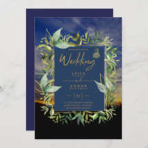 NIKAH - Invitations de mariage islamique d'or bleu