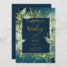 NIKAH - Invitations de mariage islamique d'or bleu