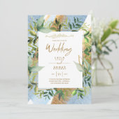 NIKAH - Invitations de mariage islamique d'or bleu (Debout devant)