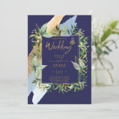 NIKAH - Invitations de mariage islamique d'or bleu (Debout devant)