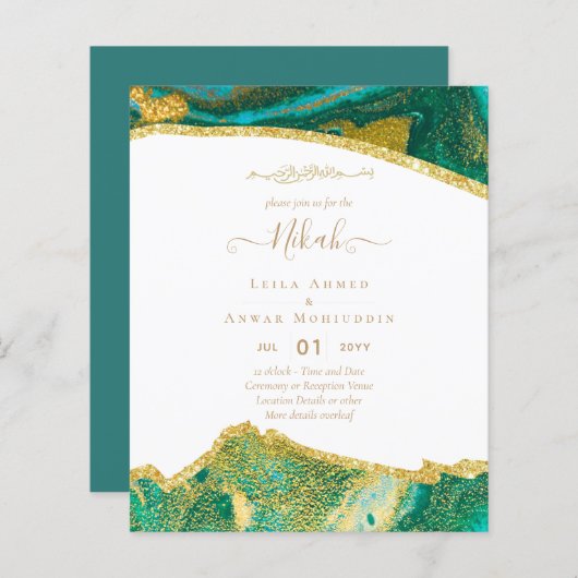 NIKAH Islamic Bismillah Wedding Invitations BUDGET (Voorkant / Achterkant)