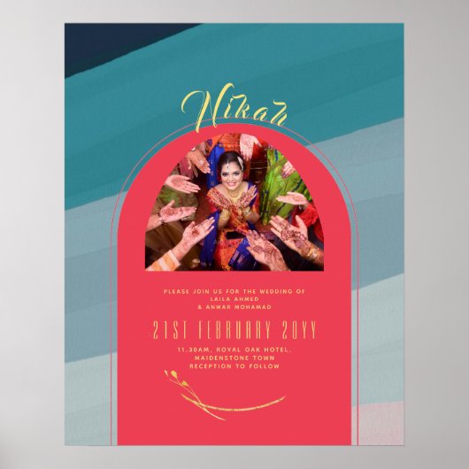 NIKAH Mariage Faire-part Photo or rouge Poster (Devant)