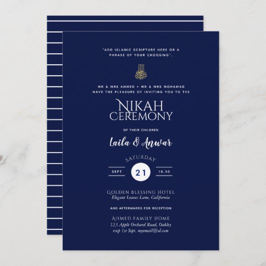 Nikah - Modern Islamic Wedding Invitations Kaart (Voorkant / Achterkant)