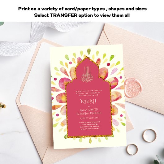 NIKAH - Modern Mandala Pink Gold Wedding Invite Kaart