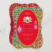NIKAH - Mosquée Ornée Faire-part de mariage Rouge (Devant / Derrière)