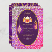 NIKAH - Mosquée ornée Faire-part de mariage violet (Devant / Derrière)
