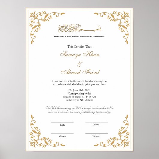 Nikah Nama Poster (Voorkant)