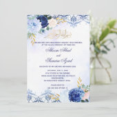 Nikah of Valima Ceremony Invitation Blue Gold Kaart (Staand voorkant)