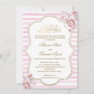 Nikah of Valima Ceremony Invitation Pink Gold Kaart