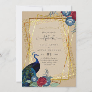 NIKAH Peacock Floral Gold Lijst Islamic Wedding Kaart
